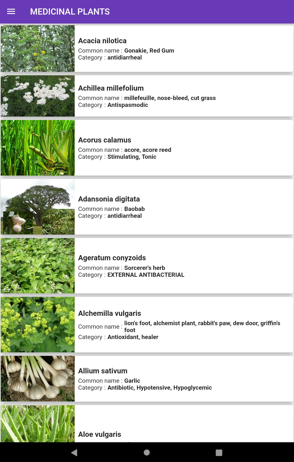 Medicinal plant identifier screenshot